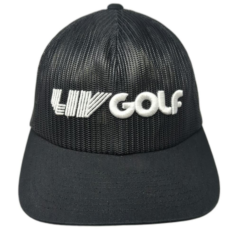 Yupoong LIV Golf Trucker Hat Black One Size Mesh Snapback Structured Logo Cap
